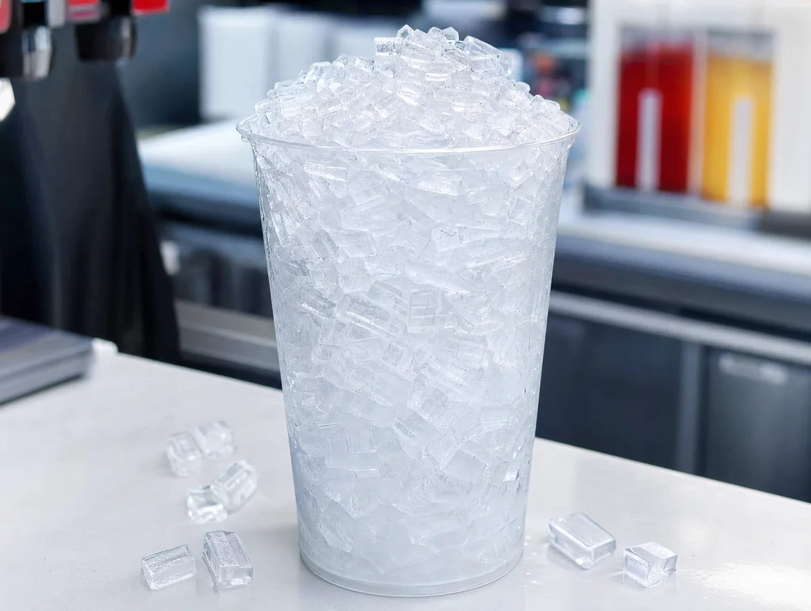 Half cube ice filling a fountain drink cup Half cube ice filling a fountain drink cup