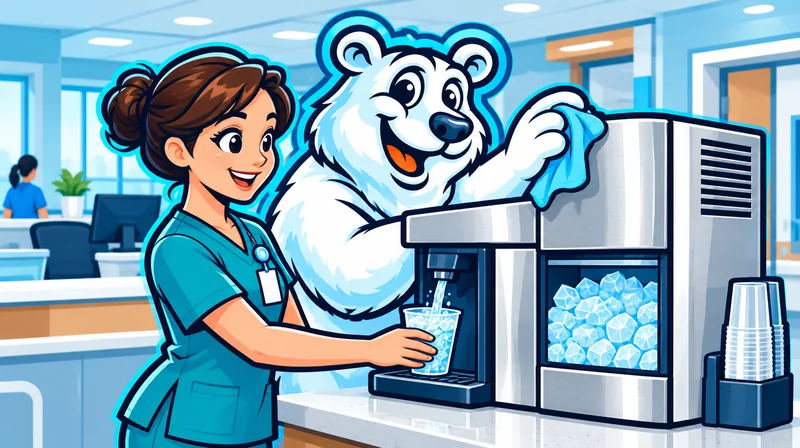 Nurse filling a cup at a countertop nugget ice and water dispenser