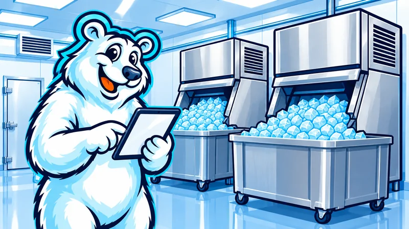 High-capacity industrial ice machines on large storage bins