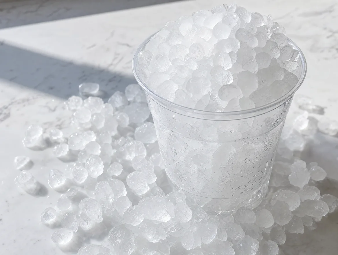 Soft nugget ice overflowing a clear cup Soft nugget ice overflowing a clear cup
