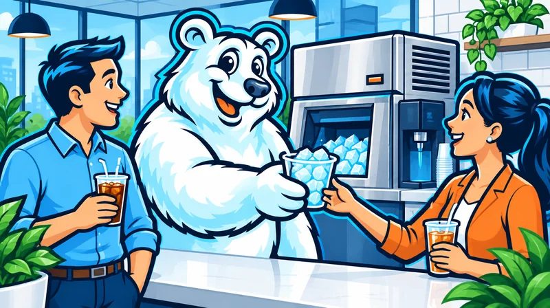Office break room ice and water dispenser with coworkers