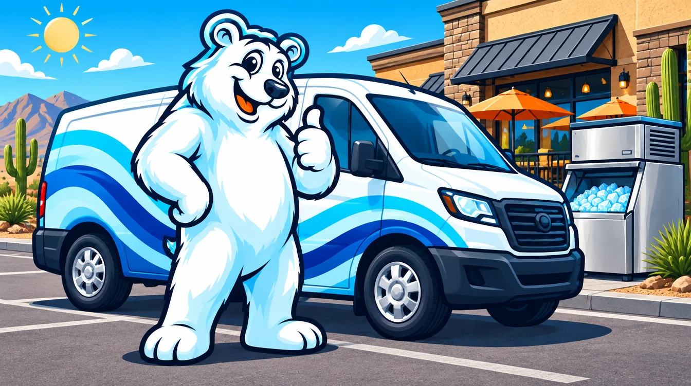 Polar Bear mascot beside a service van outside a restaurant Polar Bear mascot beside a service van outside a restaurant