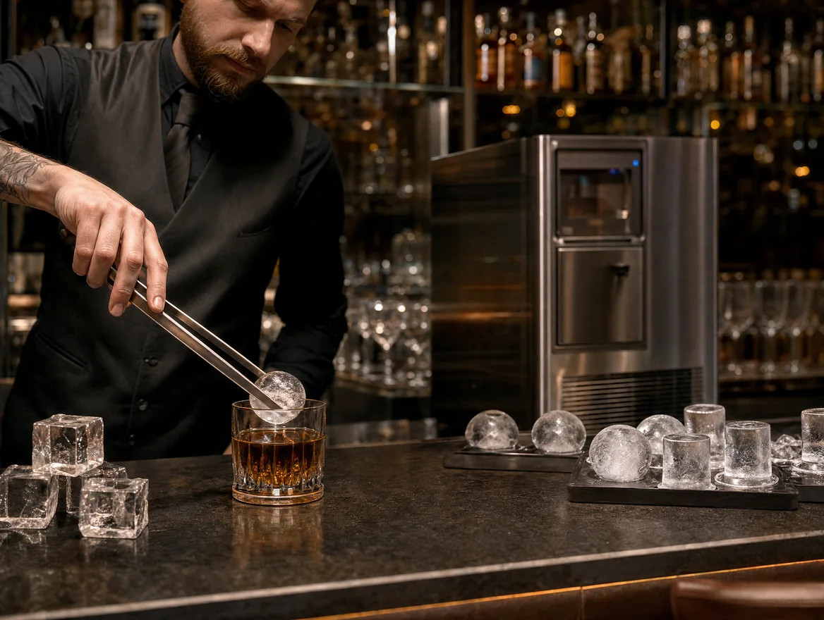 Specialty ice machine with sphere, square and top hat cocktail ice Specialty ice machine with sphere, square and top hat cocktail ice